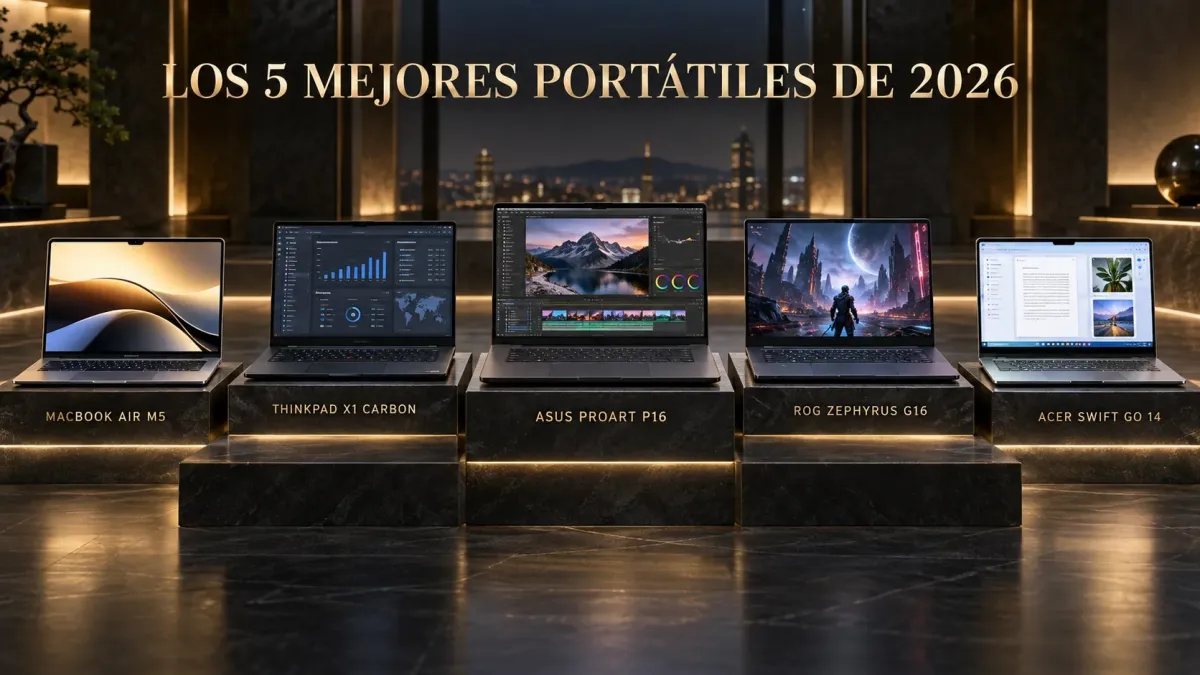 Comparativa de los mejores portátiles de 2026: MacBook Air M5, ThinkPad X1 Carbon, ASUS ProArt, ROG Zephyrus y Acer Swift Go
