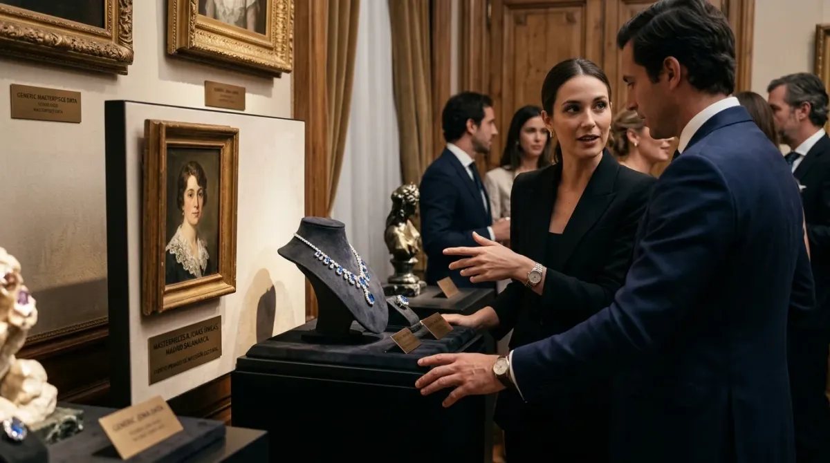 Exposición privada de arte y alta joyería en un espacio exclusivo de Madrid.