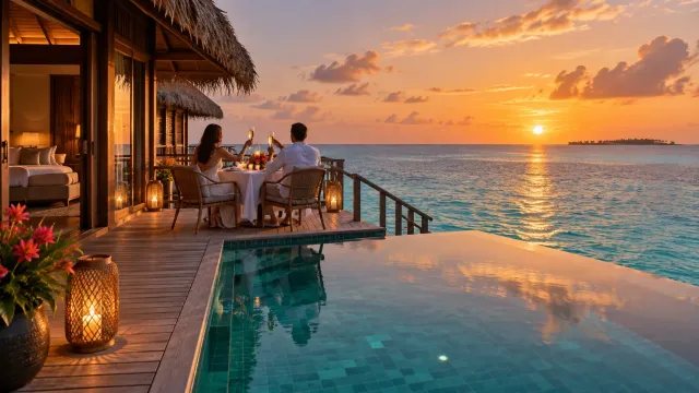 Villas privadas de lujo en el Mar Rojo con una familia contemplando el atardecer