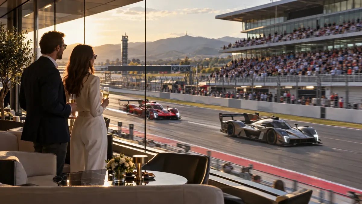 Carrera de resistencia en Barcelona vista desde una zona hospitality VIP del circuito