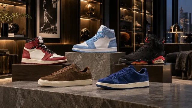 Colección de zapatillas exclusivas inspiradas en Nike Jordan y SB Dunk en un vestidor de lujo