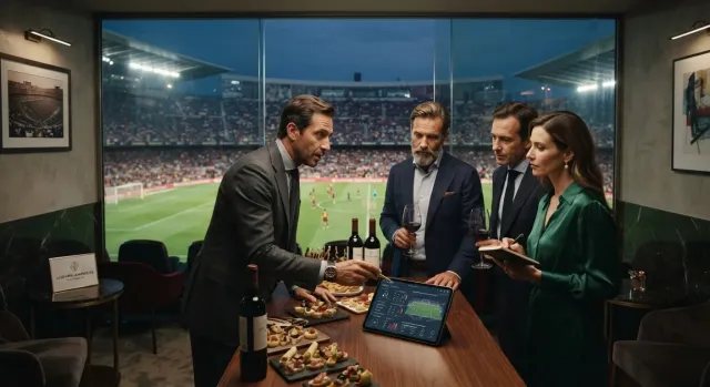 Palco presidencial de un estadio de fútbol en España, simbolizando la propiedad corporativa de élite y la inversión en el deporte rey.
