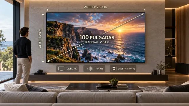 Medidas en centímetros del televisor Hisense 100E7Q Pro de 100 pulgadas
