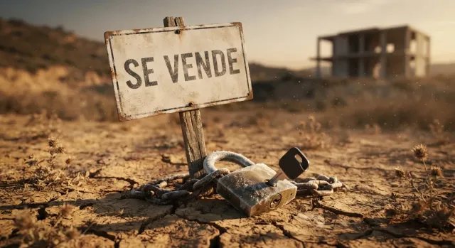 Representación conceptual de la parálisis en el mercado inmobiliario español y la inseguridad jurídica para el inversor.
