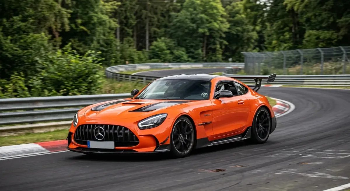 Mercedes-AMG GT Black Series en una escena ilustrativa de conducción en Nürburgring Nordschleife.