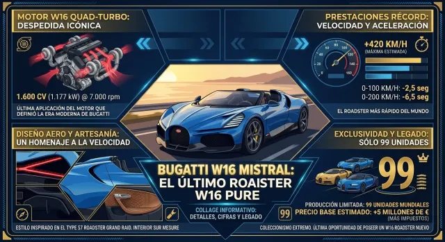Bugatti W16 Mistral: cinco millones para escuchar el W16 a cielo abierto