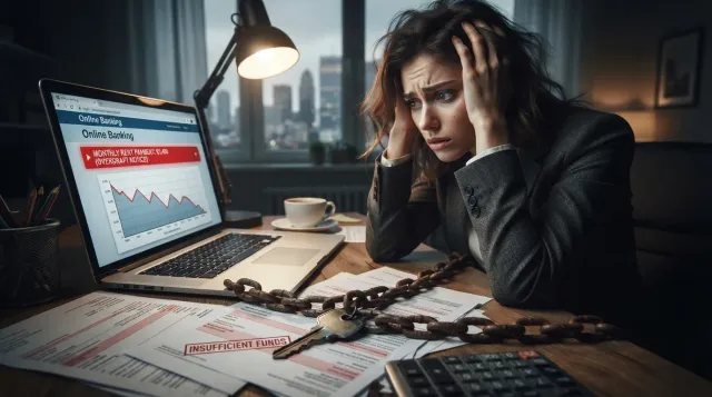 Joven analizando un contrato de alquiler inasumible que consume la práctica totalidad de su sueldo.