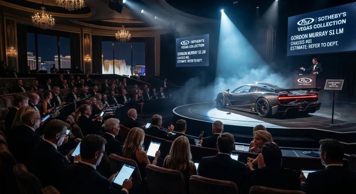 Sala de subastas en Las Vegas durante la puja récord por el chasis número 1 del Gordon Murray S1 LM.