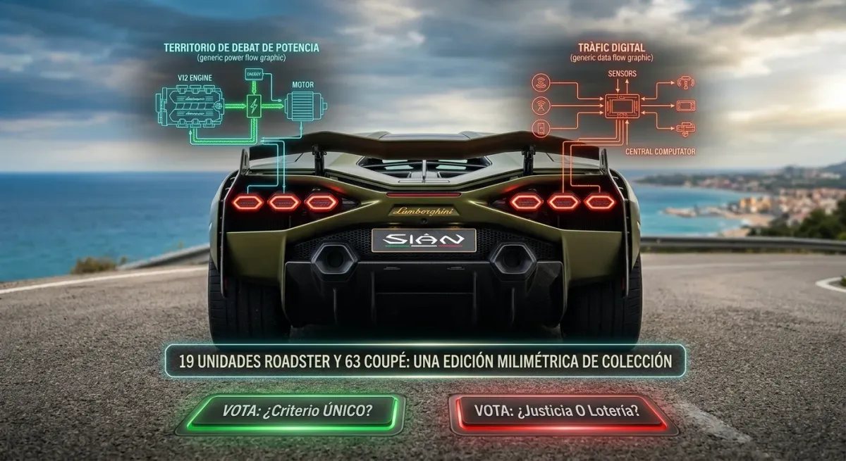 Vista trasera del Lamborghini Sián con sus luces LED y difusor, destacando la exclusividad de sus 82 unidades.